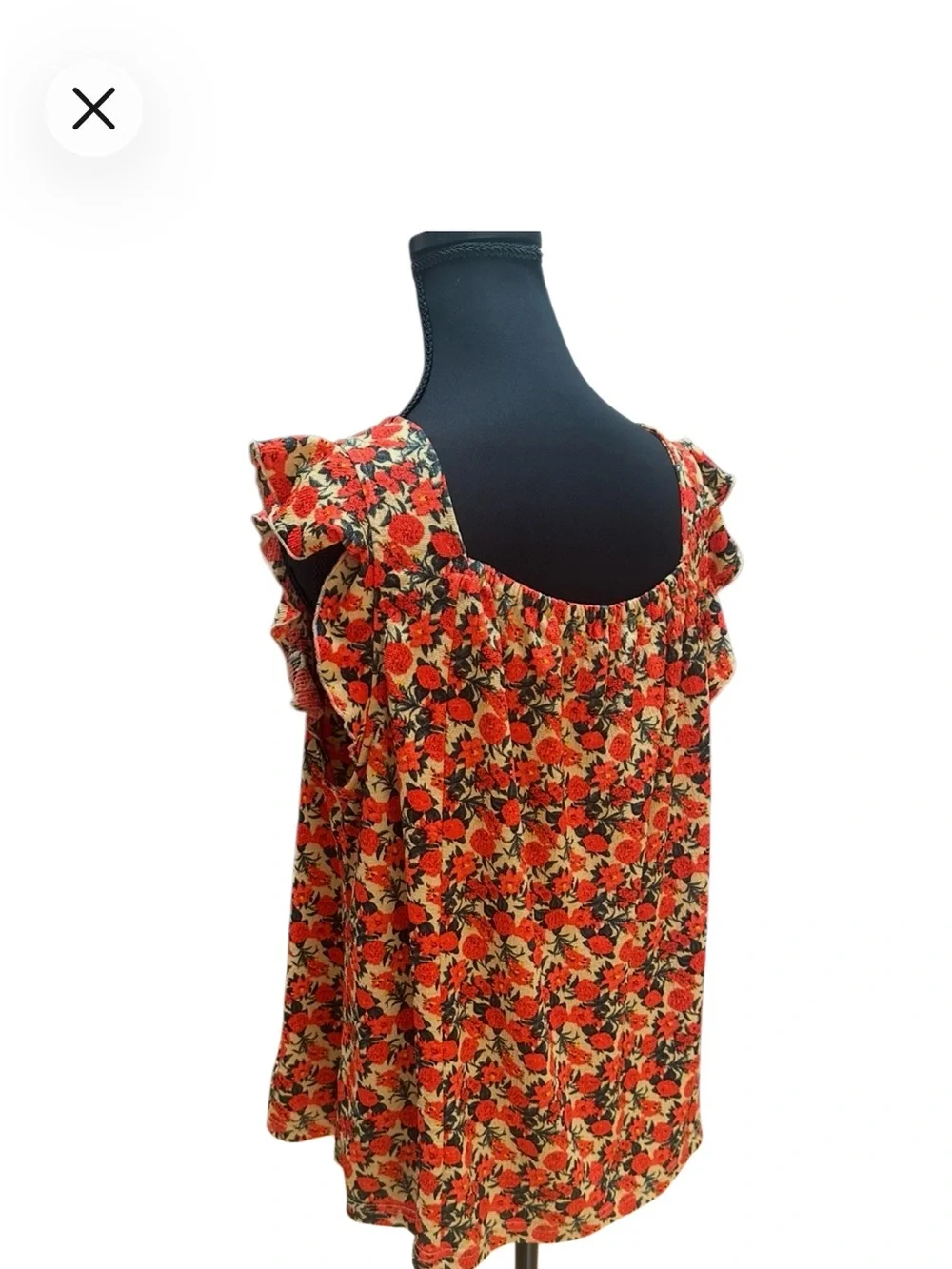 MELLODAY Red Floral Smocked Square-Neck Tank with Ruffle Cap Sleeves Size L